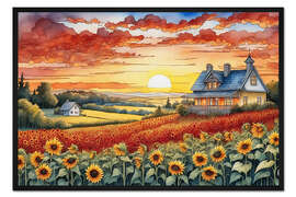 Gerahmter Kunstdruck Hügellandschaft