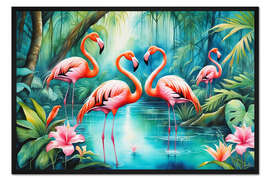 Gerahmter Kunstdruck Flamingo im Teich