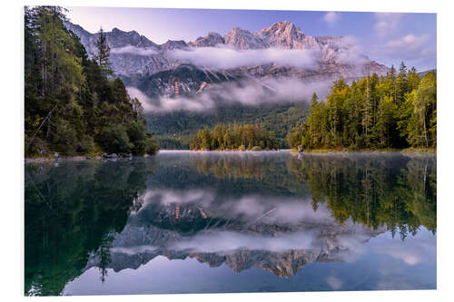 Foam board print Eibsee in Autumn and Zugspitze Mount