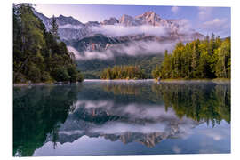 Foam board print Eibsee in Autumn and Zugspitze Mount