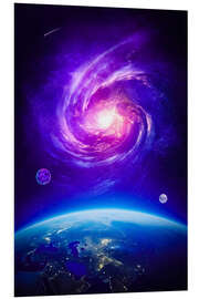 Foam board print Planet Earth Purple Galaxy with Moon and Comet