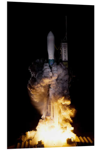 Foam board print Delta II Rocket with Kepler Spacecraft rises through the exhaust cloud