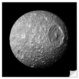 Selvklebende plakat Flying by the Death, Saturn's Moon Mimas