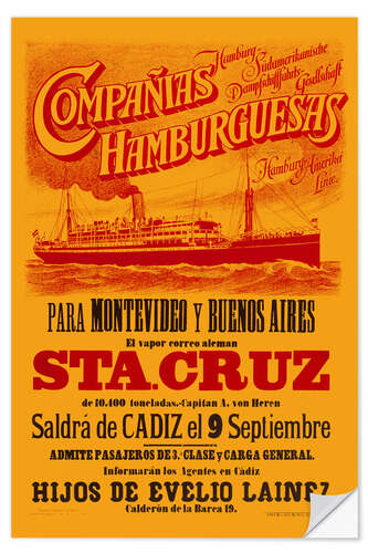 Selvklebende plakat Compañias Hamburguesas Montevideo-Buenos Aires