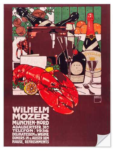 Självhäftande poster Wilhelm Mozer Delicatessen and Wines, 1909