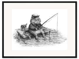 Gerahmter Kunstdruck Angler-Katze