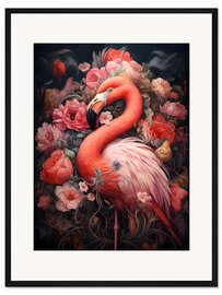Gerahmter Kunstdruck Flamingo mit Rosen