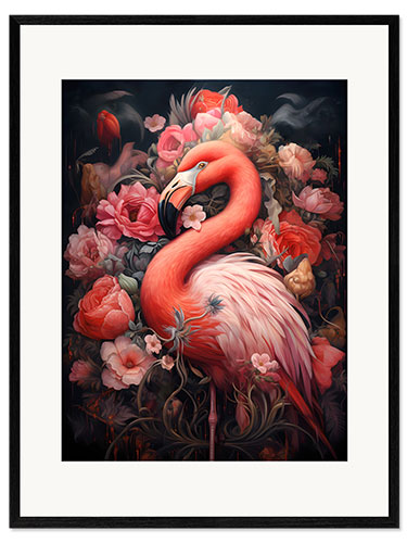 Kehystetty taidepainatus Flamingo With Roses