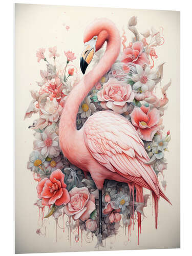 Hartschaumbild Flamingo in einem Rosenbusch