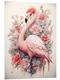 Hartschaumbild Flamingo in einem Rosenbusch