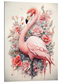 Galleritryck Flamingo in a Flower Bush