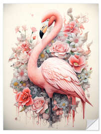 Självhäftande poster Flamingo in a Flower Bush