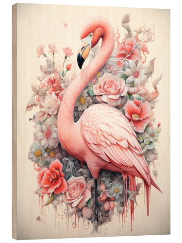 Puutaulu Flamingo in a Flower Bush