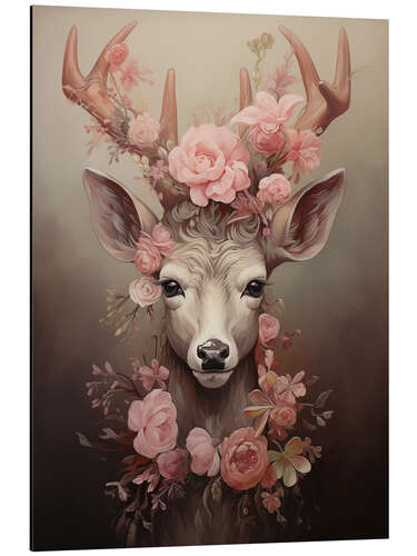 Aluminium print Deer With Rose Decorations