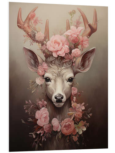 Foam board print Deer With Rose Decorations