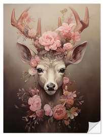 Självhäftande poster Deer With Rose Decorations