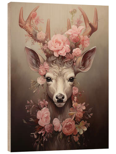 Wood print Deer With Rose Decorations