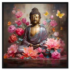 Gerahmter Kunstdruck Buddha Face Lotus II