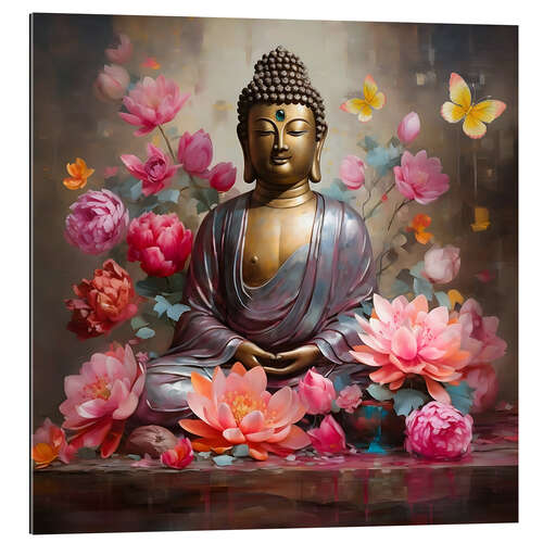 Quadro em plexi-alumínio Buddha Face Lotus II