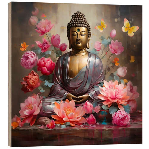 Wood print Buddha Face Lotus II