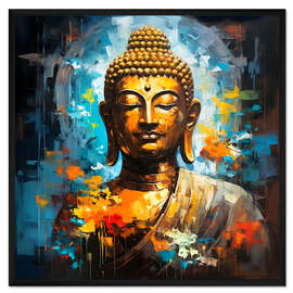 Gerahmter Kunstdruck Buddha Neon
