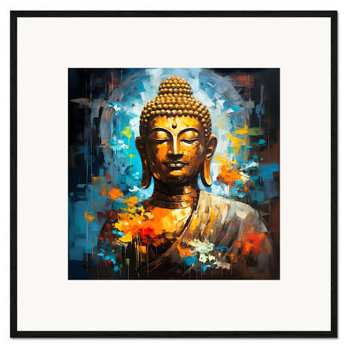 Stampa artistica con cornice Buddha Neon