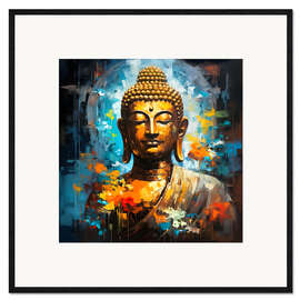 Framed art print Buddha Neon