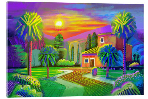 Tableau en verre acrylique Cottage in Neon Landscape