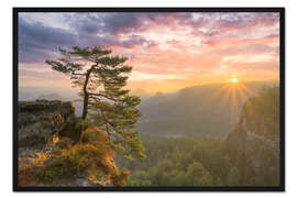 Gerahmter Kunstdruck Sonnenaufgang in der Sächsischen Schweiz
