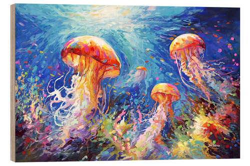 Tableau en bois Jellyfish Serenade