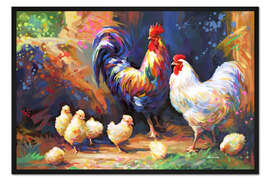 Gerahmter Kunstdruck Glückliche Bauernhoffamilie