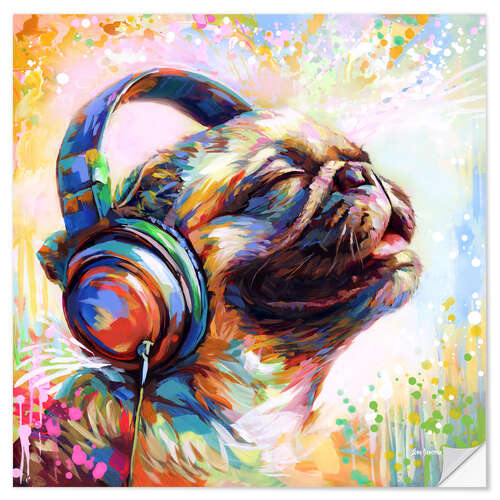 Selvklebende plakat Pug's Beat Bliss