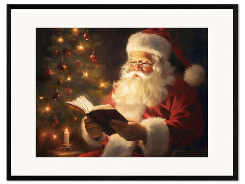 Framed art print Santa Claus Reading Book