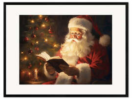 Framed art print Santa Claus Reading Book