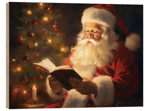 Cuadro de madera Santa Claus Reading Book