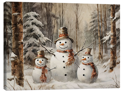 Canvas print Three Happy Snowmen