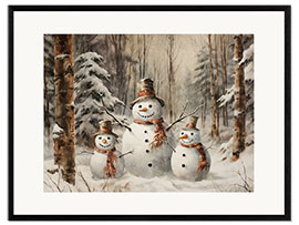 Innrammet kunsttrykk Three Happy Snowmen