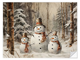 Naklejka na ścianę Three Happy Snowmen