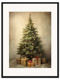 Gerahmter Kunstdruck Weihnachtsbaum mit Geschenken