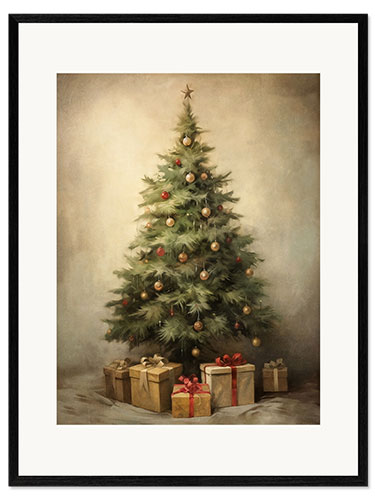 Plakat artystyczny premium w ramie Christmas Tree With Gifts