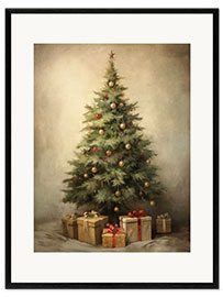 Innrammet kunsttrykk Christmas Tree With Gifts