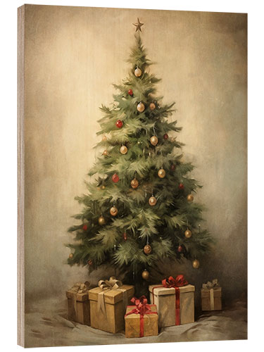 Wood print Christmas Tree With Gifts