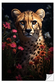 Selvklebende plakat Cheetah Floral