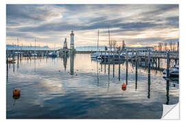 Självhäftande poster Port of Lindau on Lake Constance in Winter