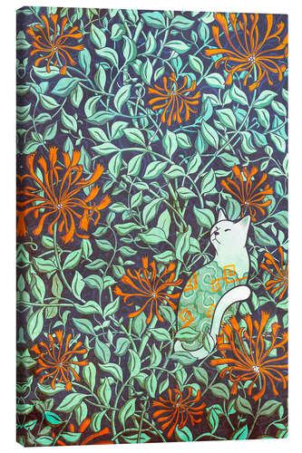 Canvas print Cat and Honeysuckle Flowers