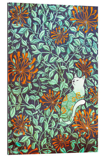 Gallery print Cat and Honeysuckle Flowers