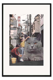 Gerahmter Kunstdruck Children Washing a Giant Cat in Tokyo