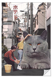 Wall sticker Children Washing a Giant Cat in Tokyo