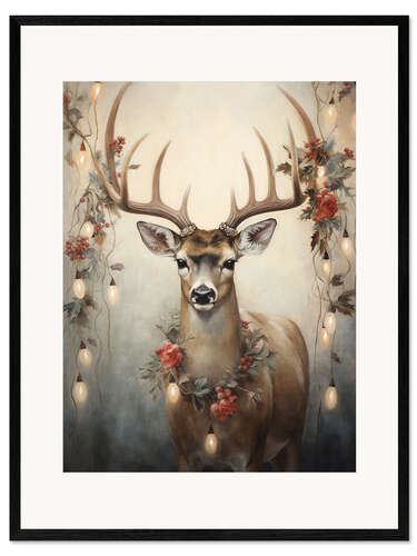 Framed art print Reindeer With Garlands