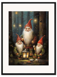 Gerahmter Kunstdruck Drei Zwerge mit Laterne